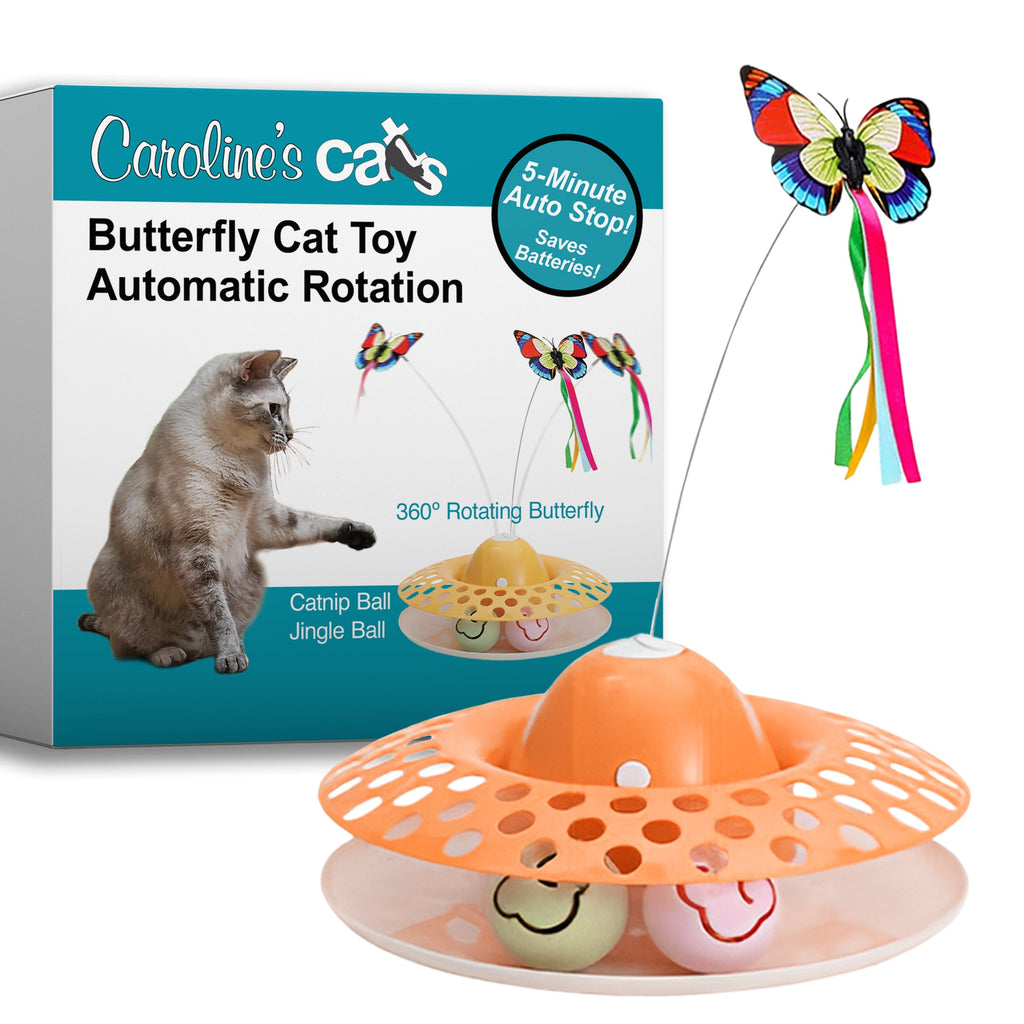 Caroline's Cats Automatic Butterfly Cat Toy – Interactive 2 in 1 with Auto Shut Off & Catnip Ball Track; Recommended Electric Exercise & Enrichment Game