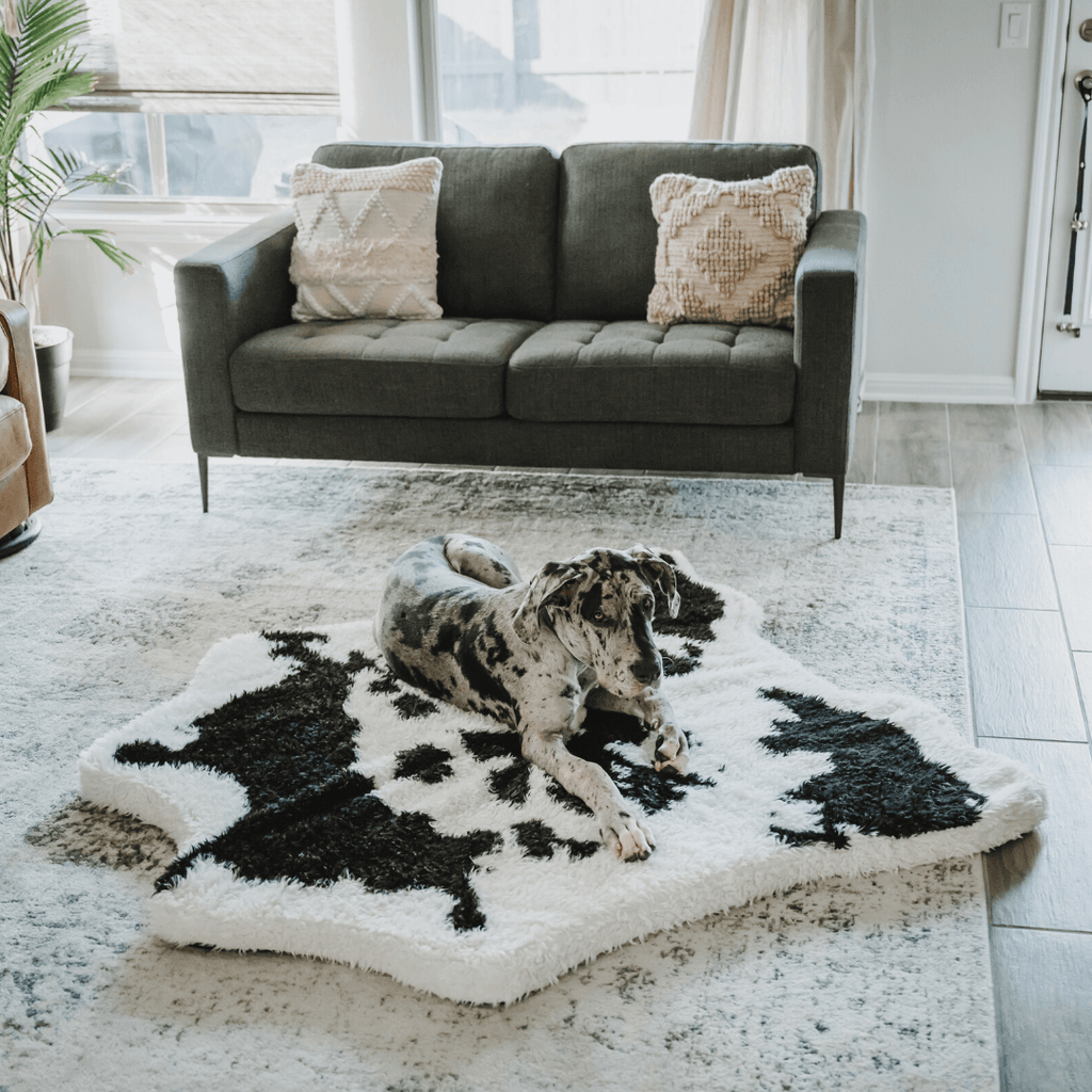 PupRug® Animal Print Memory Foam Dog Bed - Black Faux Cowhide