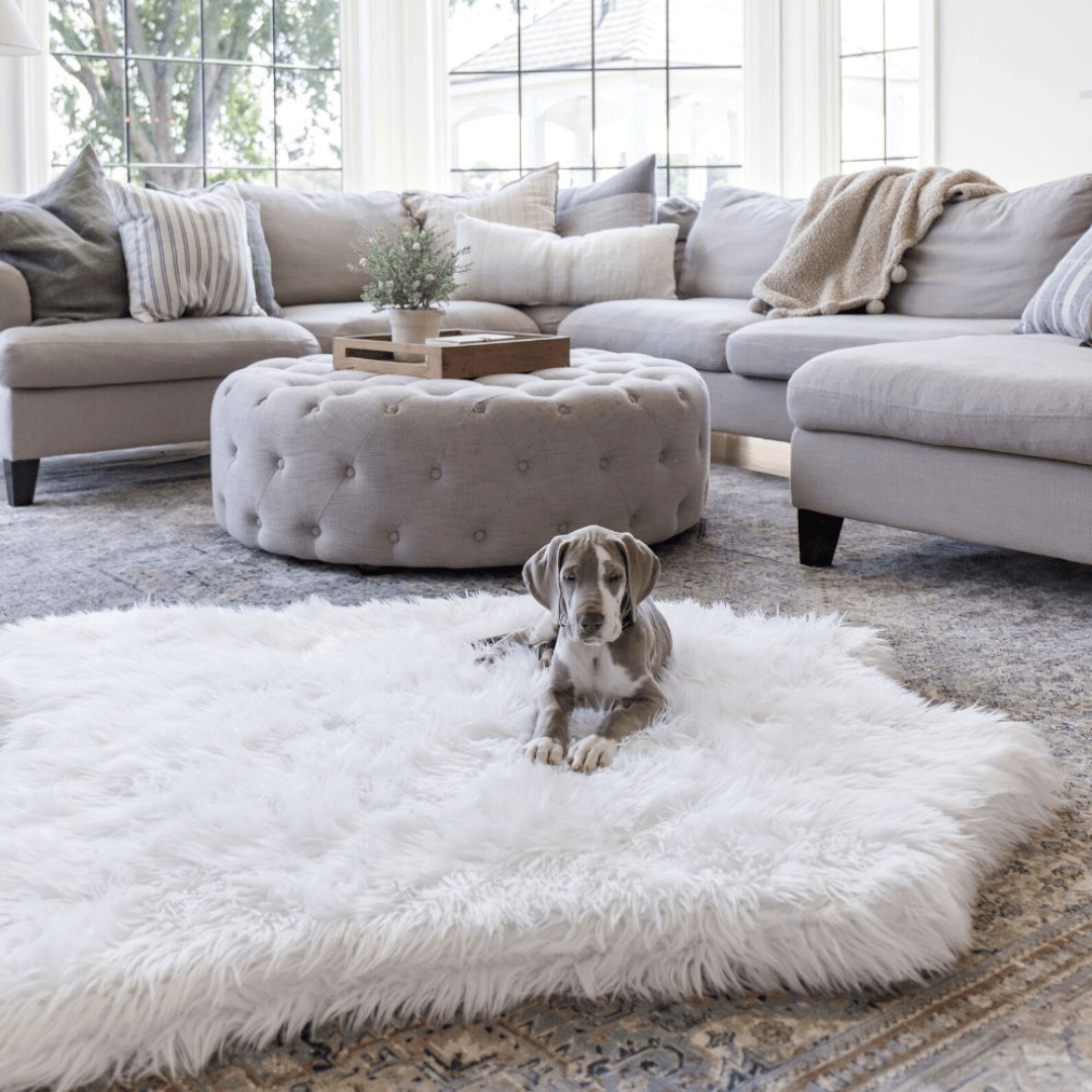 PupRug® Animal Print Memory Foam Dog Bed - Polar Bear Faux Hide