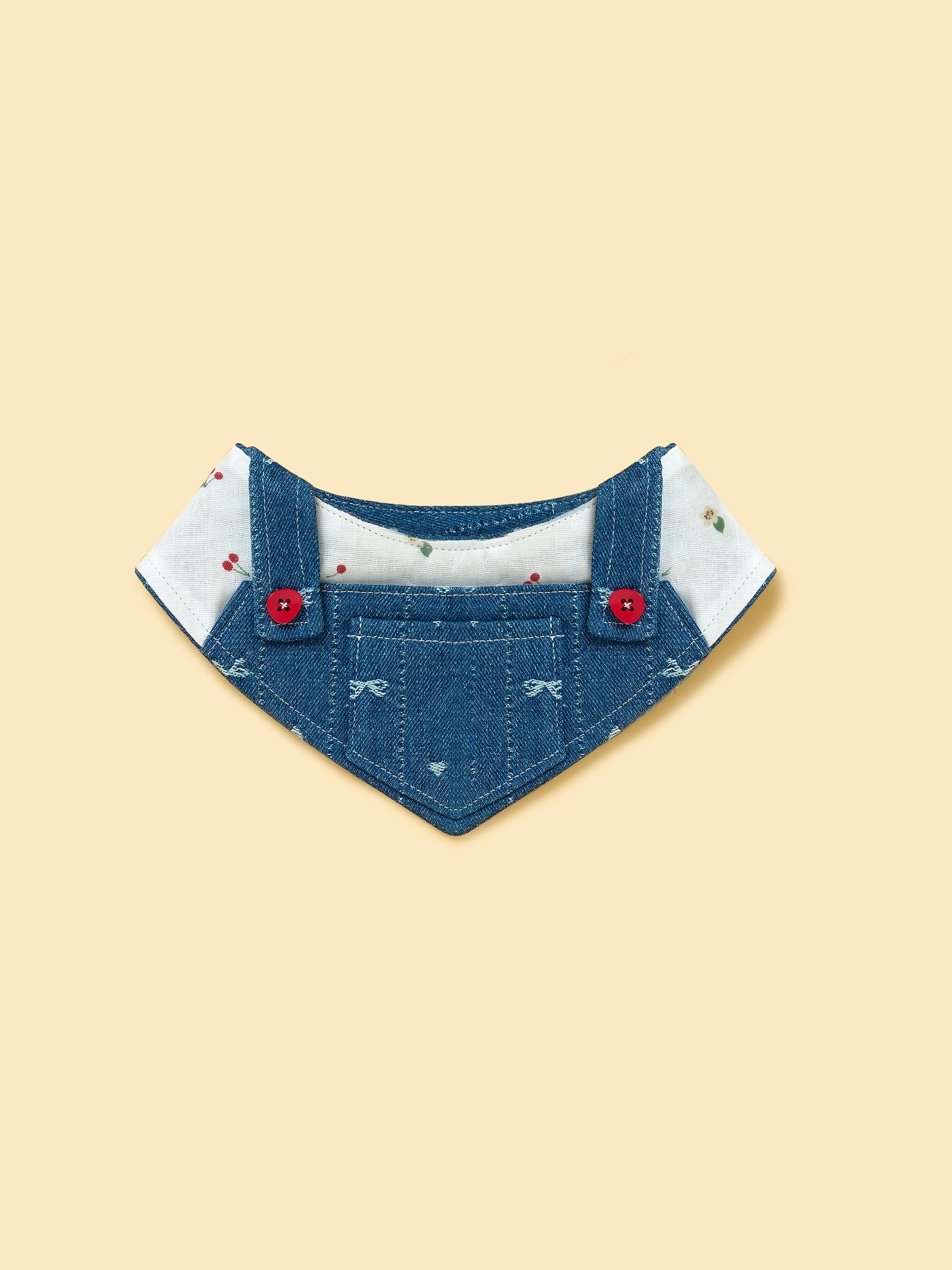 Reversible Denim Cherry Overalls Pet Bandana