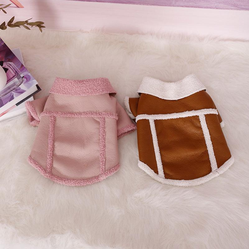Plush Zipper Warm Faux Leather Dog Jacket