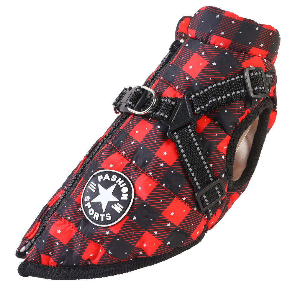 Pet clothing waterproof and warm dog cotton coat winter skiing suit chest and back integrated cotton vest