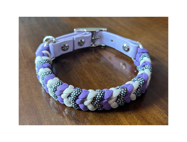 Coiled Charm Hand Braided Dog Collar in Lilac, Cream, & Silver Diamonds