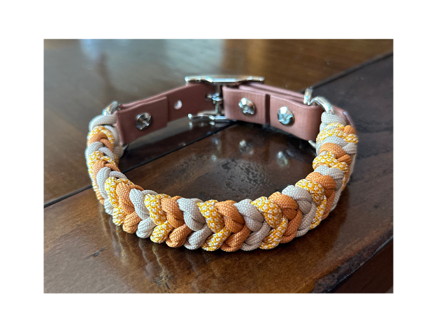 Coiled Charm Hand Braided Dog Collar in Mustard, Goldenrod, & Light Tan