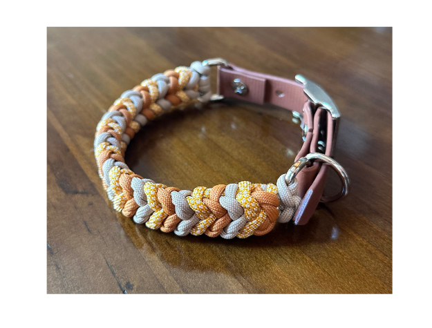 Coiled Charm Hand Braided Dog Collar in Mustard, Goldenrod, & Light Tan