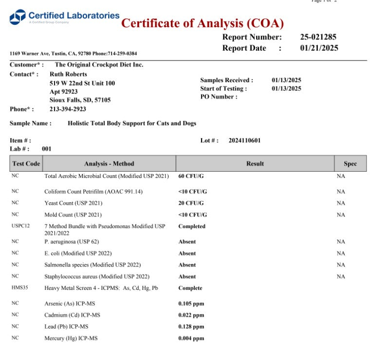 PRE-ORDER Holistic Total Body Support – Multivitamin & Glandular Support for Dogs and Cats