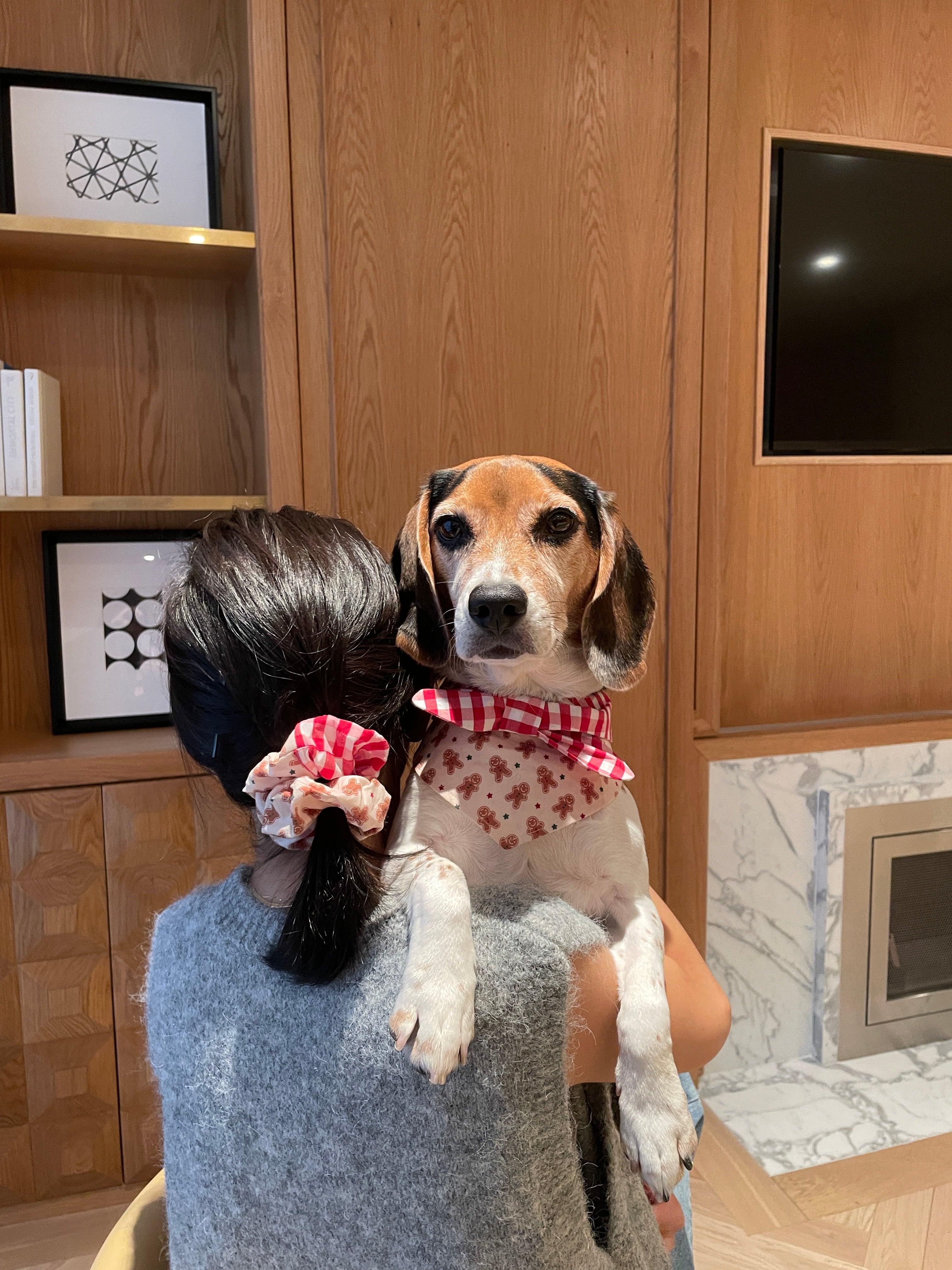 Christmas Morning Gingerbread Man Gingham Print Handmade Scrunchie