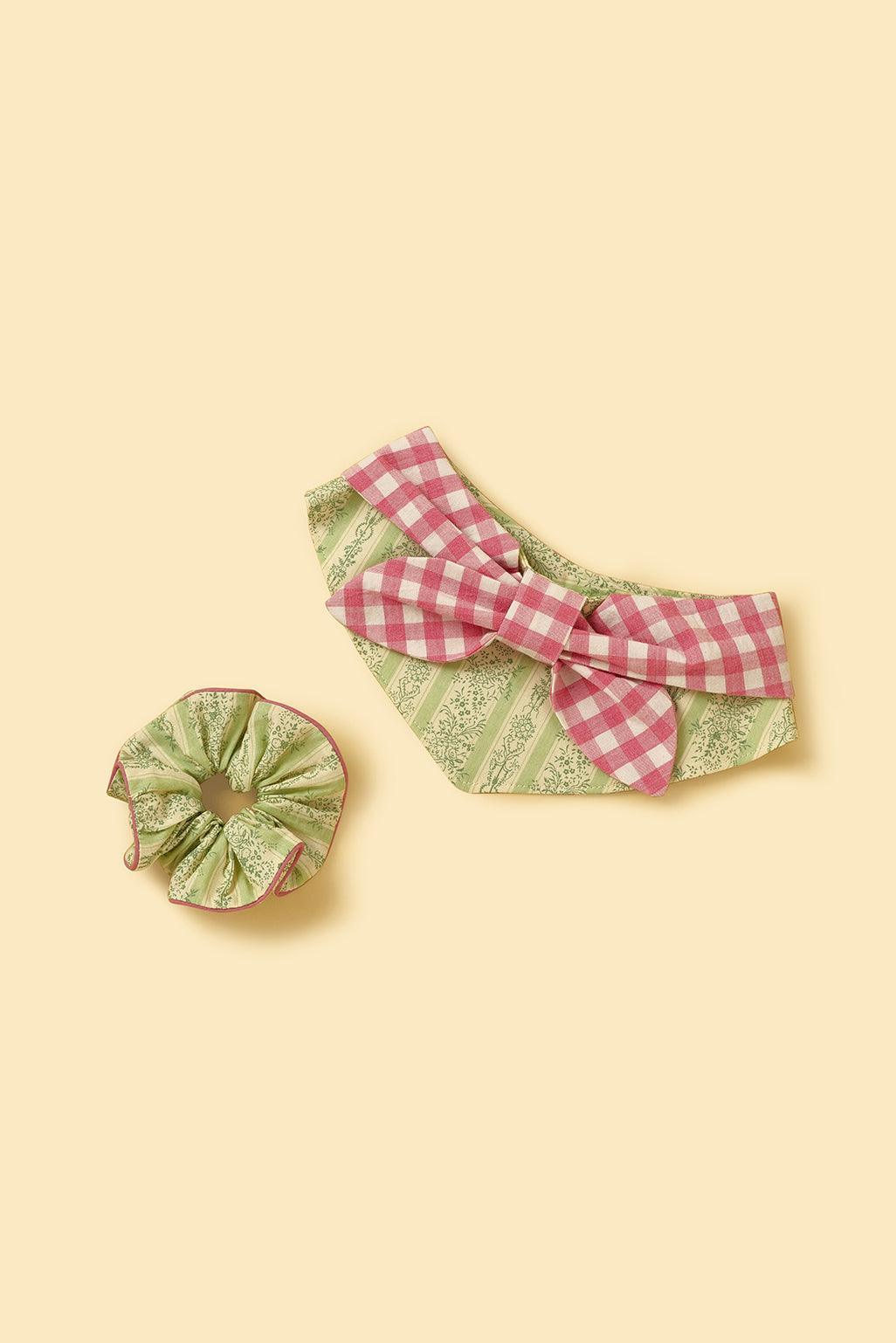 Picnic Bliss Floral Gingham Print  Handmade Scrunchie
