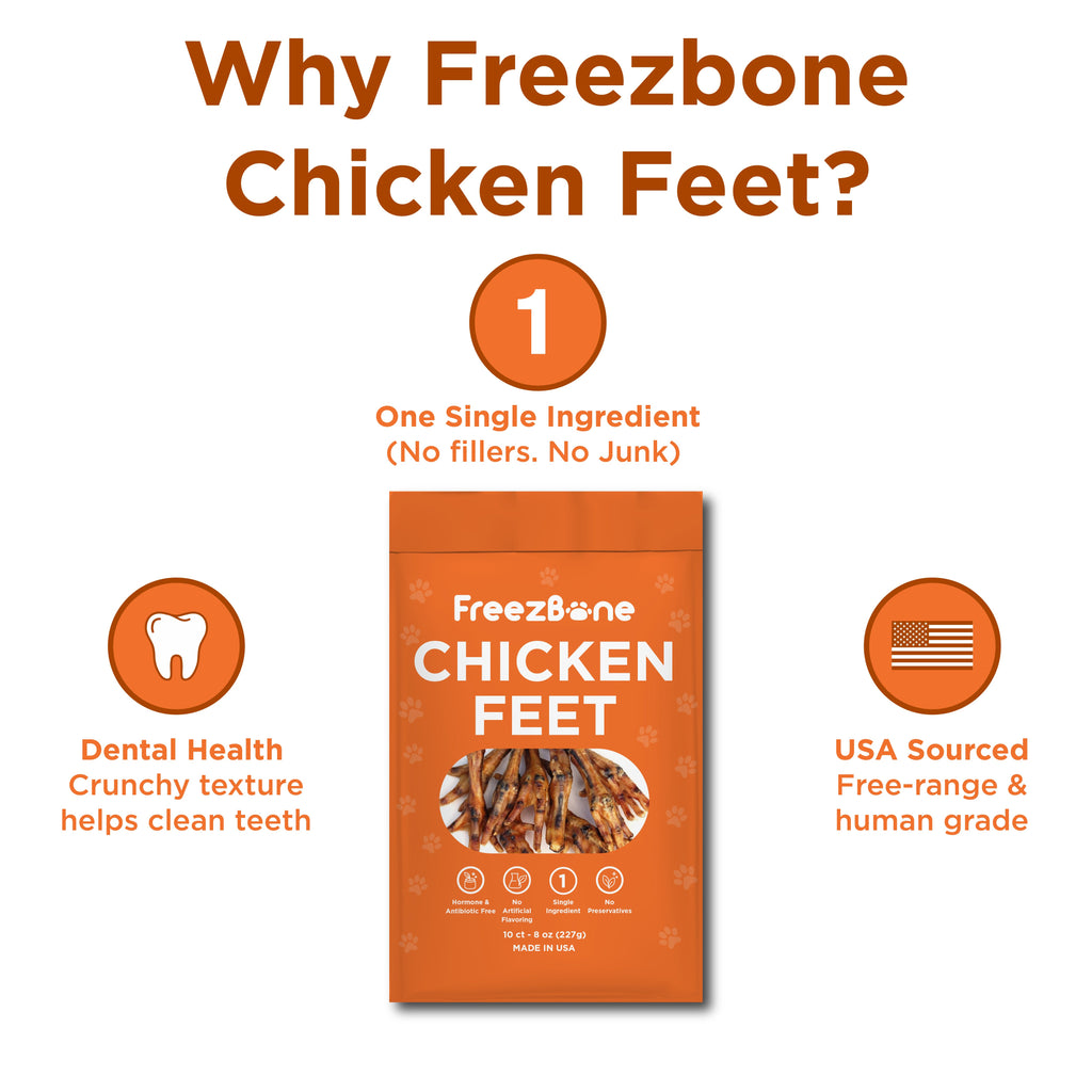 Freezbone Whole Chicken Feet Dental Treats for Dogs - Human Grade - Single Ingredient