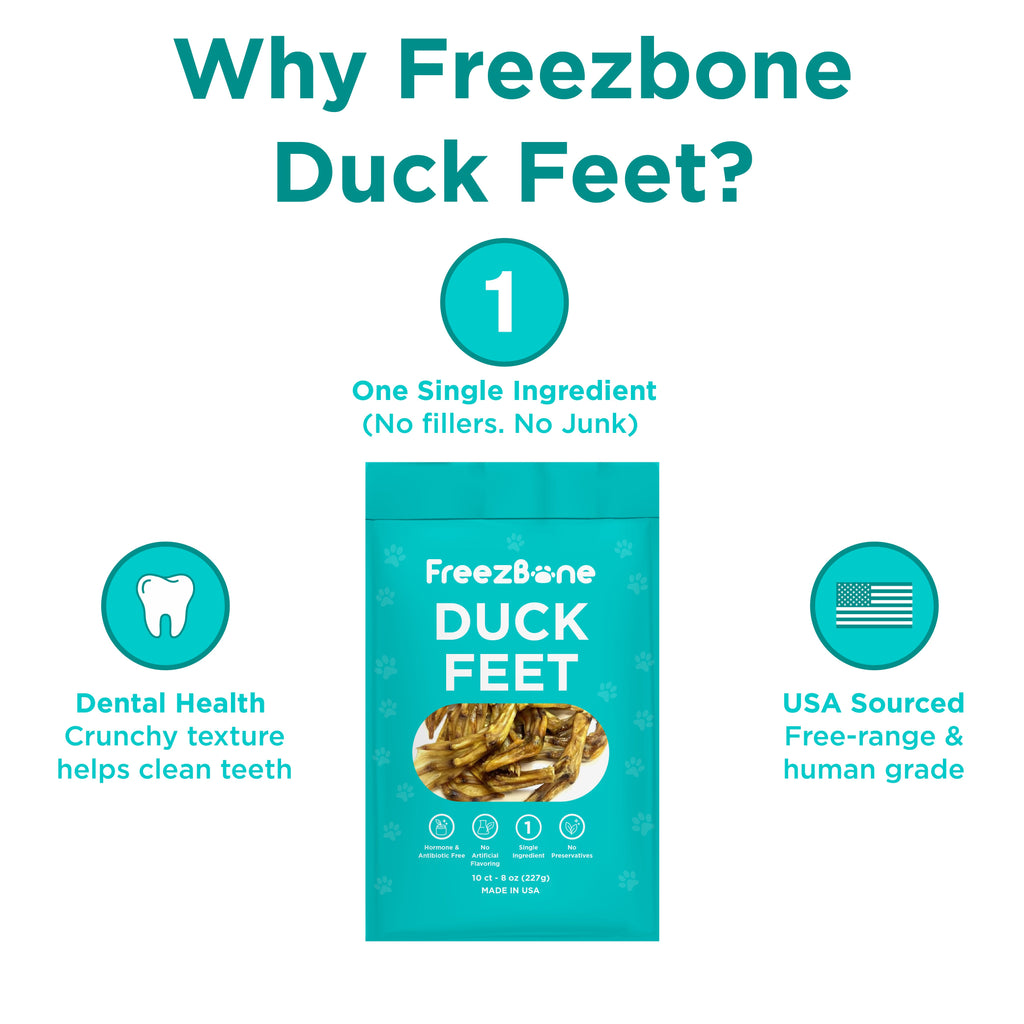 Freezbone Whole Duck Feet Dental Treats for Dogs - Human Grade - Single Ingredient