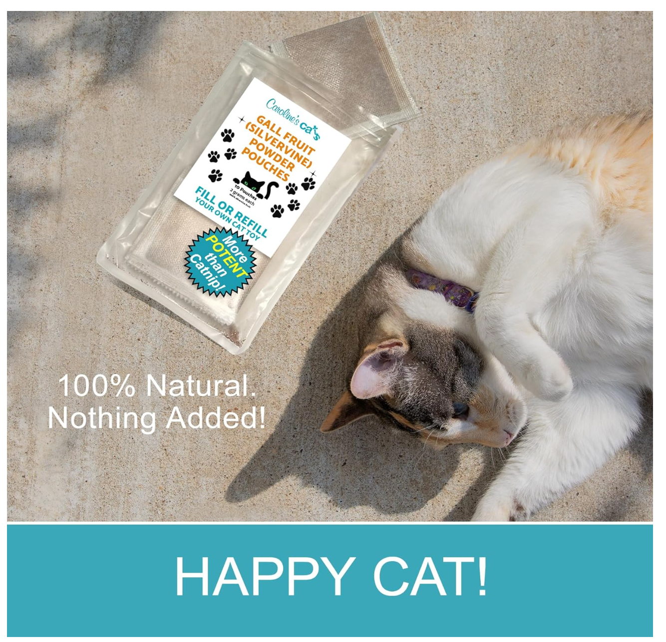 Caroline's Cats Silvervine Powder Packets for Cat Toys - Gall Fruit Refill Pouches More Potent Than Catnip Replacements for Flapping Bird, Flopping Fish, and More