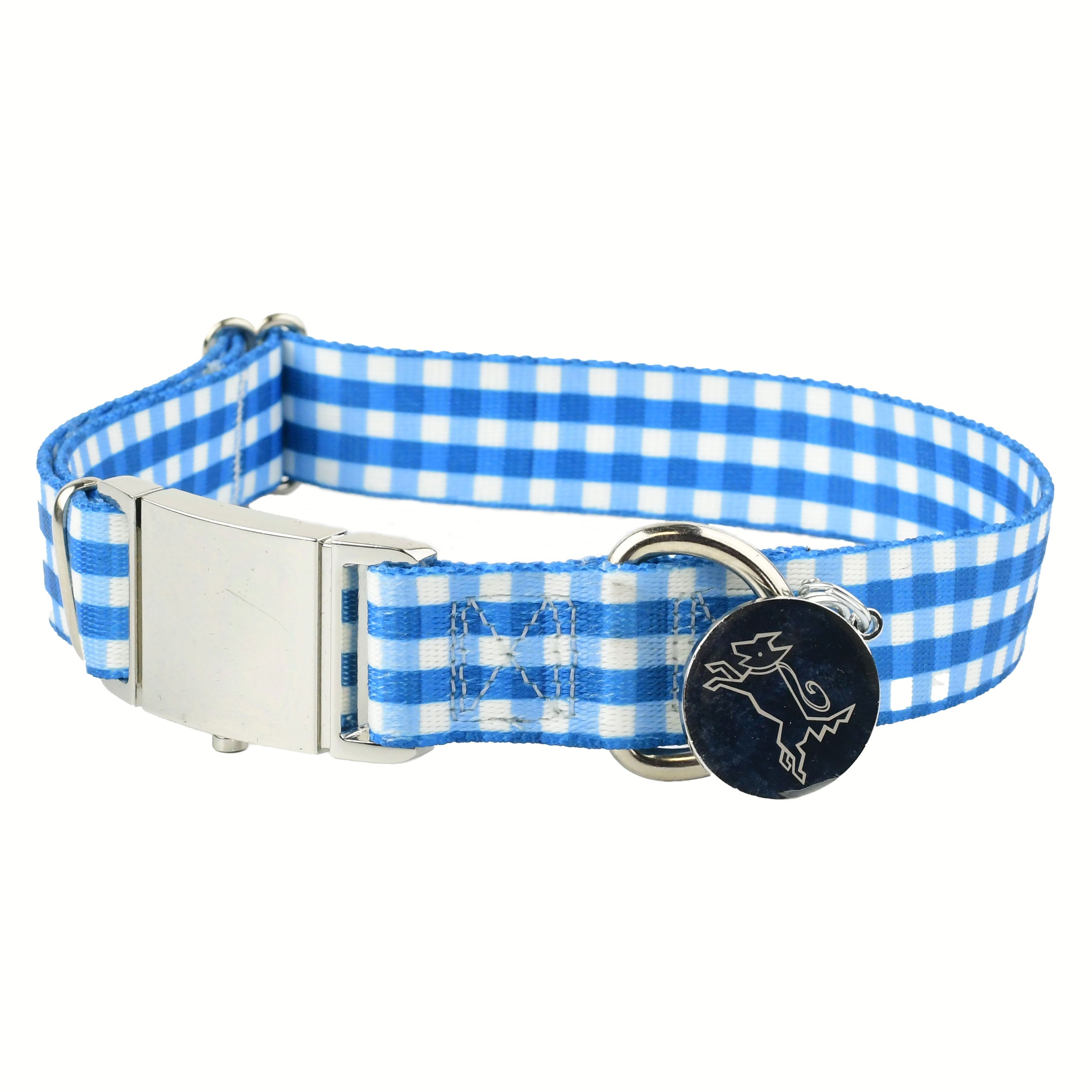 Southern Dawg Gingham Navy Blue Premium Dog Collar