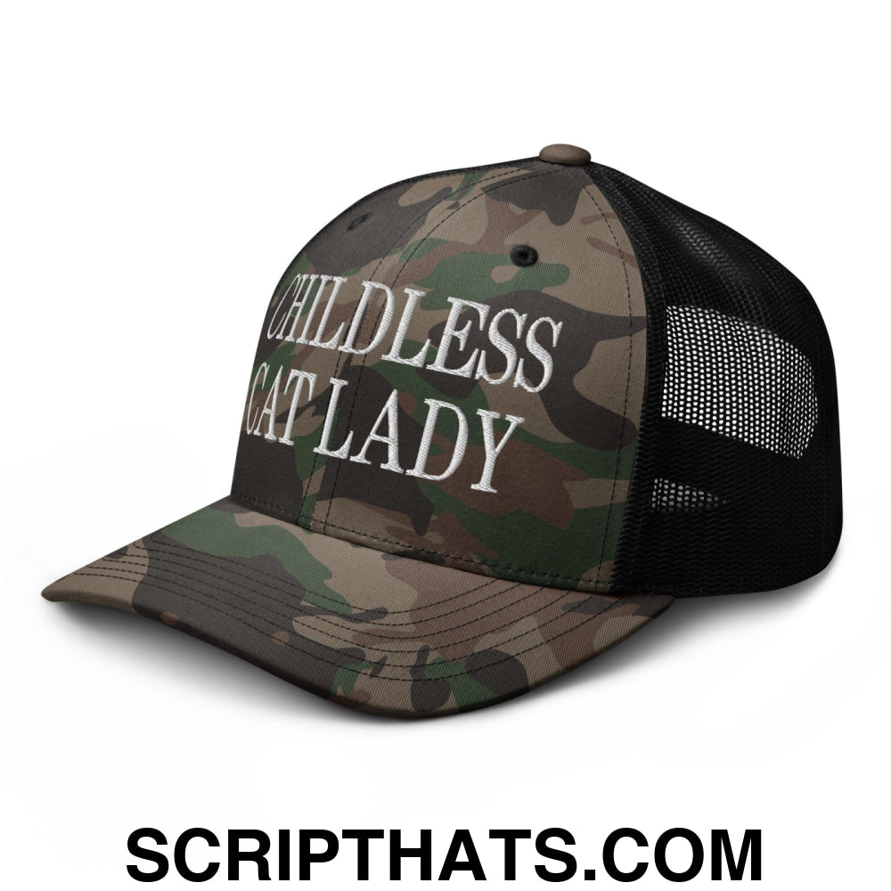 Childless Cat Lady Camo Trucker Hat