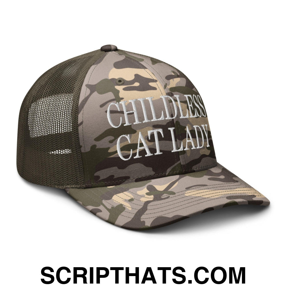 Childless Cat Lady Camo Trucker Hat