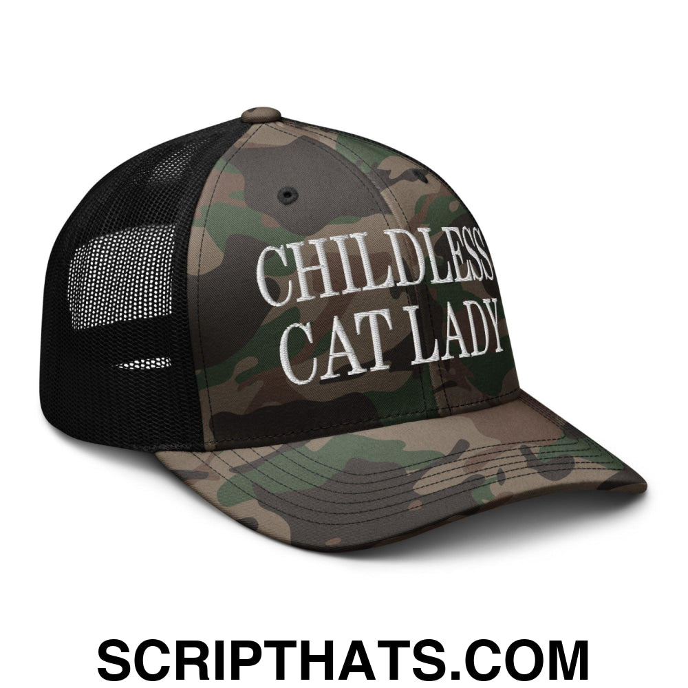 Childless Cat Lady Camo Trucker Hat